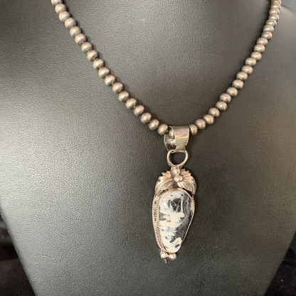 Men's Navajo Pearl White Buffalo Turquoise Sterling Necklace Pendant | 13757