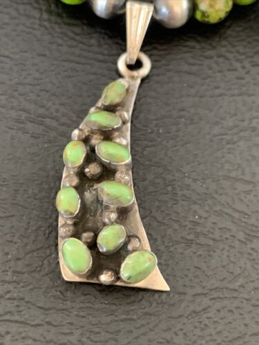 Navajo Green Gaspeite Turquoise Multi-Stone Pendant | Authentic Native American Sterling Silver | 12269
