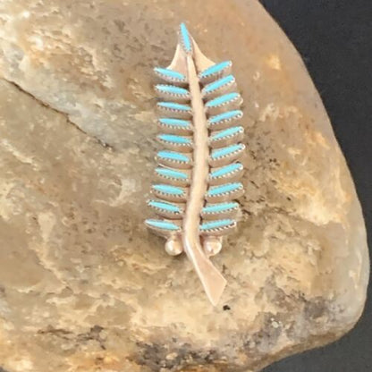 Native American  Blue Turquoise Pin Pendant | Needle Point | Zuni Handmade Sterling Silver | 12803