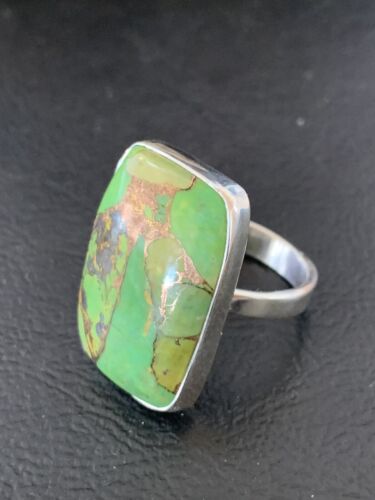 Adjustable Navajo Green Mojave Turquoise Ring | Sterling Silver | Sz 8 | Authentic Native American Handmade | 11791