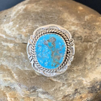 Navajo Blue Kingman Turquoise Ring | Sterling Silver | Sz 8 | Authentic Native American Handmade | 12960