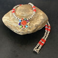 Southwestern Navajo Multi-Stone Necklace | Sterling Silver Coral & Turquoise Pendant | 21" | 12580