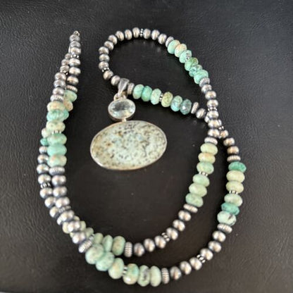 Navajo Sea Green Turquoise Multi-Stone Pendant Necklace | Authentic Native American Sterling Silver | 21" | 14477