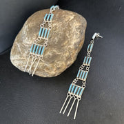 Zuni Kingman Turquoise Needle Point Dangle Earrings | Sterling Silver | Authentic Native American Handmade | 14409