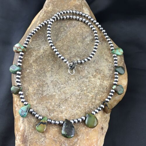 Native American Navajo Green Turquoise Necklace | Sterling Silver| Teardrop | 19" | 10139