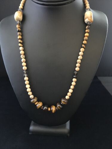 Women's Graduated Tigers Eye & Picture Jasper Necklace | Sterling Silver | Authentic Native American | 21"