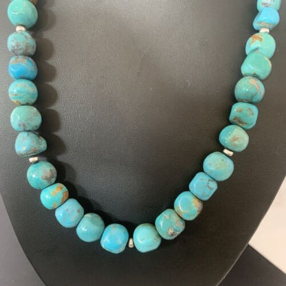 Navajo Blue Turquoise Bead Necklace Pendant | Sterling Silver | Authentic Native American Handmade | 20" | 02205