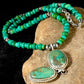 Southwestern Green Turquoise Necklace | Pueblo Sterling Silver Pendant | Multi-Stone | 8697