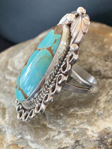 Native American Men's Navajo Blue Turquoise #8 Ring | Sterling Silver | Sz 9 | 00677
