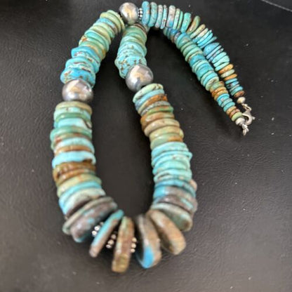 Navajo Blue Green Turquoise Bead Necklace | Sterling Silver | Authentic Native American | 20" | 14238