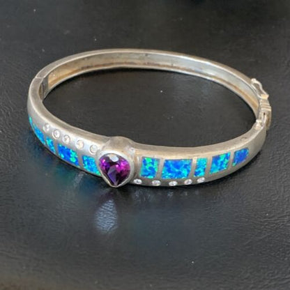 Southwestern Navajo Blue Opal Amethyst Bracelet | Sterling Silver | 7" | 13122