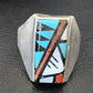 XL Zuni Men's Spiny Blue Turquoise Inlay Ring | Sterling Silver | Sz 15 | 12427