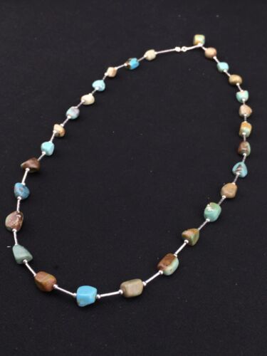 Liquid Silver Heishi Turquoise Bead Necklace | 20" | Authentic Native American Handmade | 1091