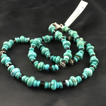 Navajo Blue Turquoise Spiny Oyster Necklace | Sterling Silver | 19" | Authentic Native American Handmade | 10129 - Masha USA