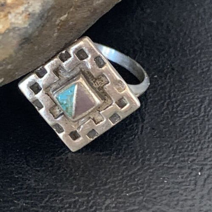 Native American Women's Navajo Blue Turquoise Sugilite Inlay Ring | Sz 7 | 11286