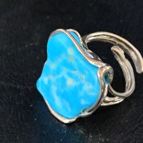 Navajo Blue Kingman Turquoise Ring | Sterling Silver Adjustable Wire | Sz 8 | 13540