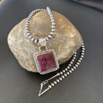 Navajo Pear Purple Spiny Oyster Pendant Necklace | Sterling Silver | Authentic Native American Handmade | 10951
