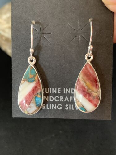Navajo Purple Spiny Oyster Turquoise Dangle Earrings | Sterling Silver | Authentic Native American Handmade | 14081