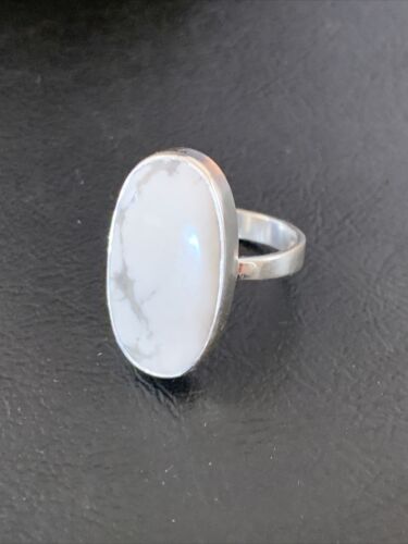 Navajo White Howlite Ring | Sterling Silver | Sz 10.5 | Authentic Native American Handmade | 11613