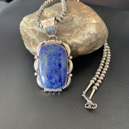 Native American Navajo Blue Lapis Pendant Necklace | Sterling Silver | Authentic Handmade | 11847