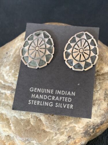 Southwestern Sterling Silver Oval Stud Earrings | 1" | Authentic Native American Handmade | 13001