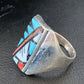 XL Zuni Men's Spiny Blue Turquoise Inlay Ring | Sterling Silver | Sz 15 | 12427