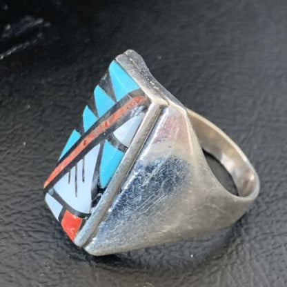 XL Zuni Men's Spiny Blue Turquoise Inlay Ring | Sterling Silver | Sz 15 | 12427