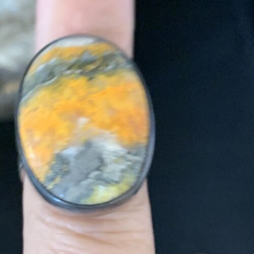 Navajo Yellow Bumble Bee Jasper Ring | Sterling Silver | Sz 8 Adjustable | Authentic Native American Handmade | 14020