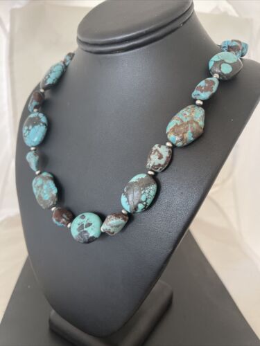 Navajo Chunky Turquoise #8 Necklace | Sterling Silver Pearls | Authentic Native American Handmade | 22" | 1242