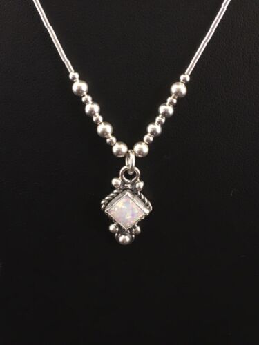 Native American Opal Beads Necklace | Sterling Silver | Opal Inlay Pendant | 15" | 10134