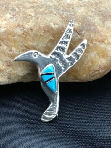 Navajo Hummingbird Inlay Pin | Turquoise | Sterling Silver | Authentic Native American Handmade | 2903