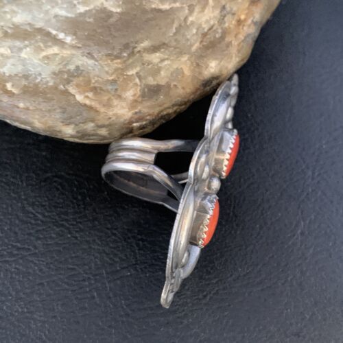 Navajo Orange Spiny Oyster Multi-Stone Ring | Authentic Native American Sterling Silver | Multi-Stone | Sz 8.5 | 13718