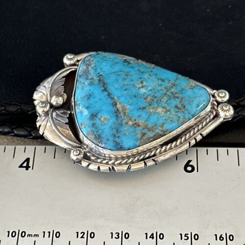 Navajo Blue Kingman Turquoise Bolo Tie | Sterling Silver | Authentic Native American Handmade | 14254