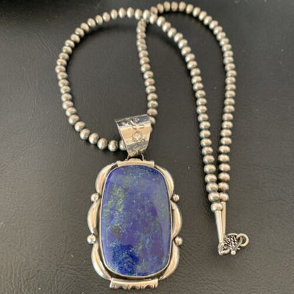 Native American Navajo Blue Lapis Pendant Necklace | Sterling Silver | Authentic Handmade | 11847