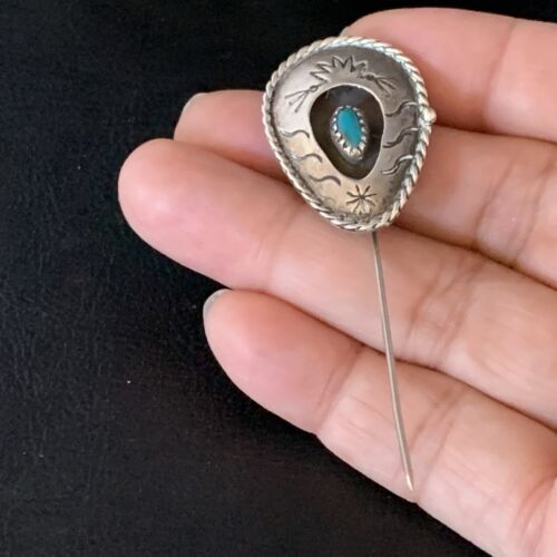 Old Pawn Navajo Hair Pin | Sterling Silver Blue Turquoise | 2.5" | Authentic Native American Handmade | 13729