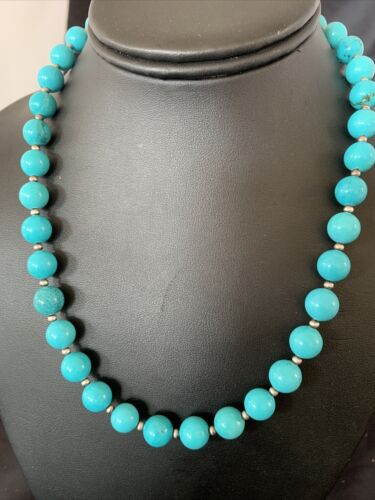 Native American Navajo Pearls Blue Turquoise Bead Necklace | Sterling Silver | 20" | 11806