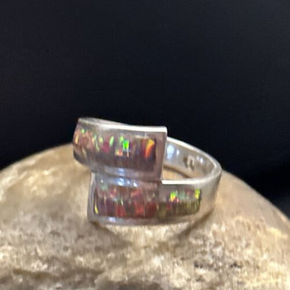 Native American Navajo Red Opal Inlay Ring | Sterling Silver | Sz 14.5 | 14584 - Masha USA