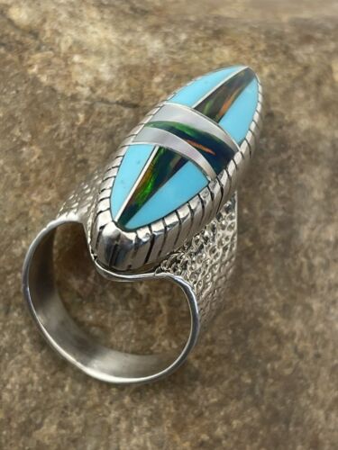 Navajo Opal & Turquoise Inlay Ring | Sterling Silver | Sz 7.5 | Authentic Native American Handmade | 1597