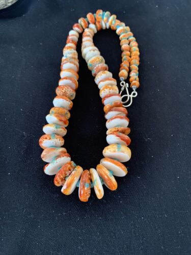 Authentic Navajo Orange Spiny Oyster & Turquoise Necklace | Sterling Silver | 22" | 194