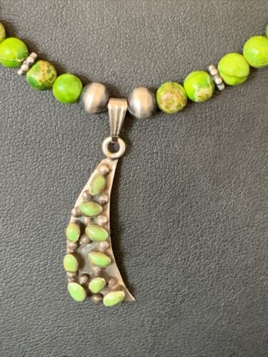 Navajo Green Gaspeite Turquoise Multi-Stone Pendant | Authentic Native American Sterling Silver | 12269