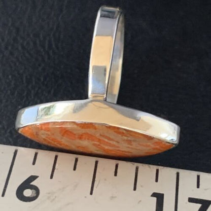 Native American Women's Apple Coral Sponge Ring | Sterling Silver | Sz 8 | 14047
