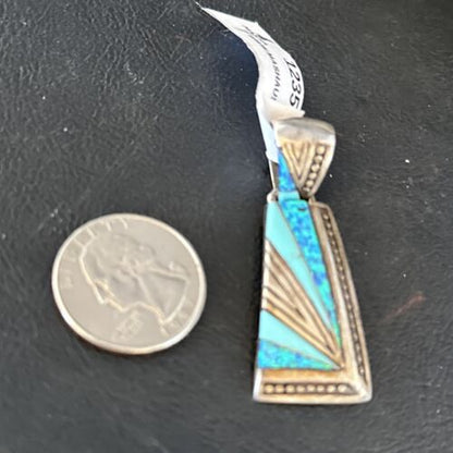 Navajo Sterling Silver Blue Opal Inlay Pendant | Authentic Native American Jewelry | 12351