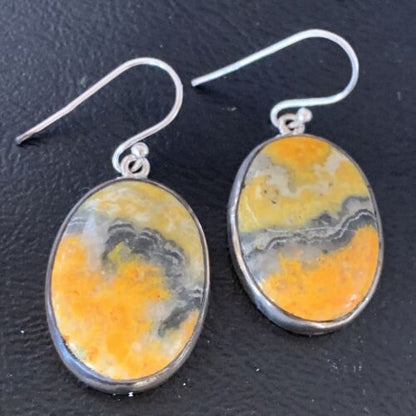 Native American Navajo Bumblebee Jasper Earrings Set | Sterling Silver | Handmade | 12028