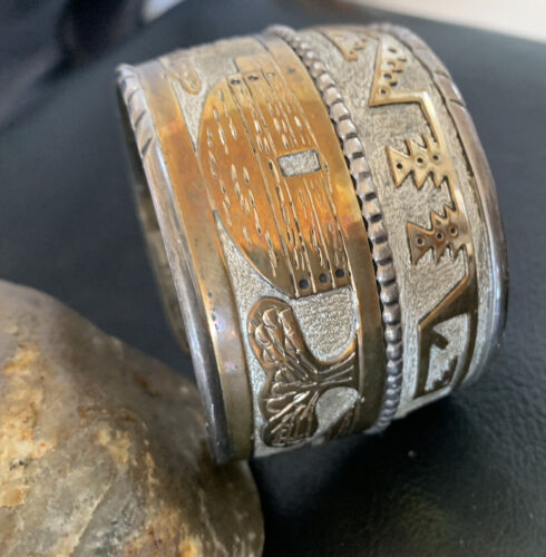 Navajo Pueblo Cuff Bracelet | Sterling Silver & Gold Filled | Authentic Native American Handmade | 1579
