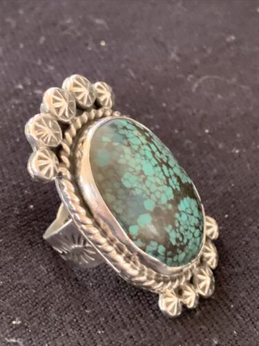 Navajo Blue Spiderweb Turquoise Ring | Sterling Silver | Sz 7 | Authentic Native American Handmade | 01642