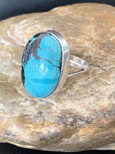 Navajo Blue Turquoise Ring | Sterling Silver | Sz 8 | Authentic Native American Handmade | 1825