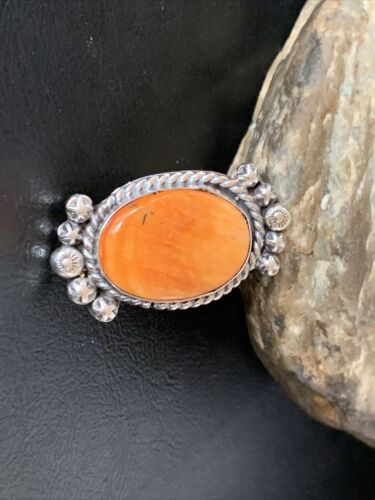 Native American Orange Spiny Oyster Navajo Ring | Sterling Silver | Sz 8 | 13283