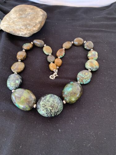 Navajo Graduated Sterling Silver Natural Blue Nugget Turquoise Necklace | Authentic Native American | 22" | 00622