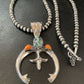 Navajo Pearl Necklace with Green Turquoise & Spiny Oyster Naja Pendant | Sterling Silver | Authentic Native American Handmade | 11701
