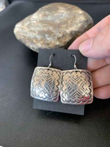 Native American Navajo Dangle Earrings | Sterling Silver Stamped | Handmade | 1659